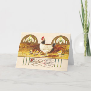 Easter Hen, Chicks and Snowdrops Holiday Card