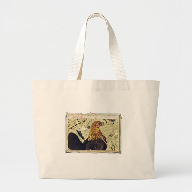 Easter Hen Grunge Vintage Papers Large Tote Bag (Front)