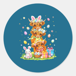 Easter highland cows coquette bow bunny eggs easte classic round sticker