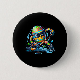 Easter Hockey Player Eggs Egg Bunny Rabbits Men Wo 6 Cm Round Badge