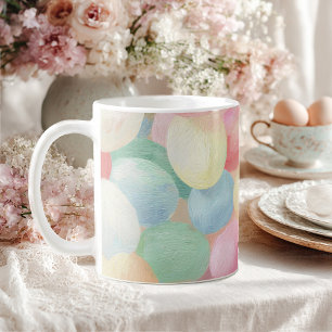 Easter holiday background with colored eggs coffee mug