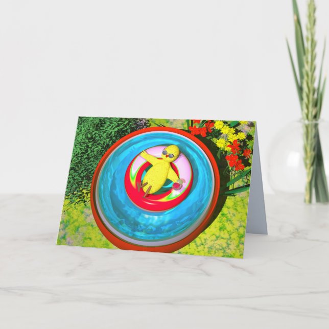 Easter Holiday Chicken in Swimming Pool Card (Front)