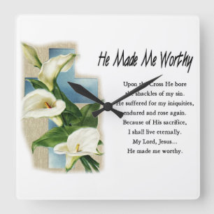 Easter Holiday Christian He Made Me Worthy Square Wall Clock