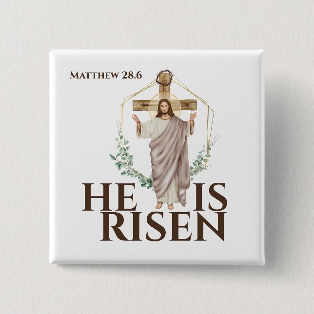 Easter holiday he is risen Jesus wooden cross 15 Cm Square Badge (Front)