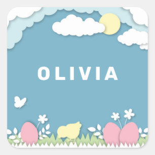 Easter holidays egg hunt in spring nature  square sticker