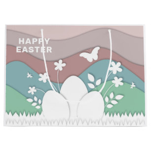 Easter holidays eggs on grass large gift bag