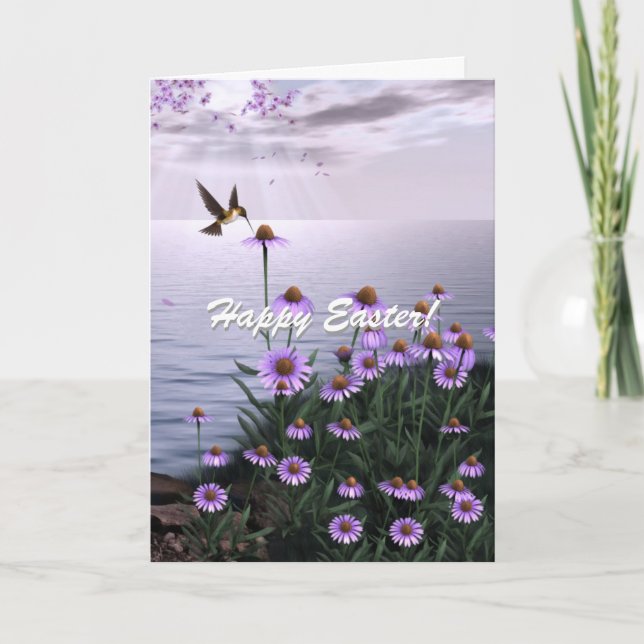 Easter Hummingbird Flowers Card (Front)