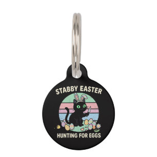 Easter Hunting For Eggs Funny Cat Pet Tag