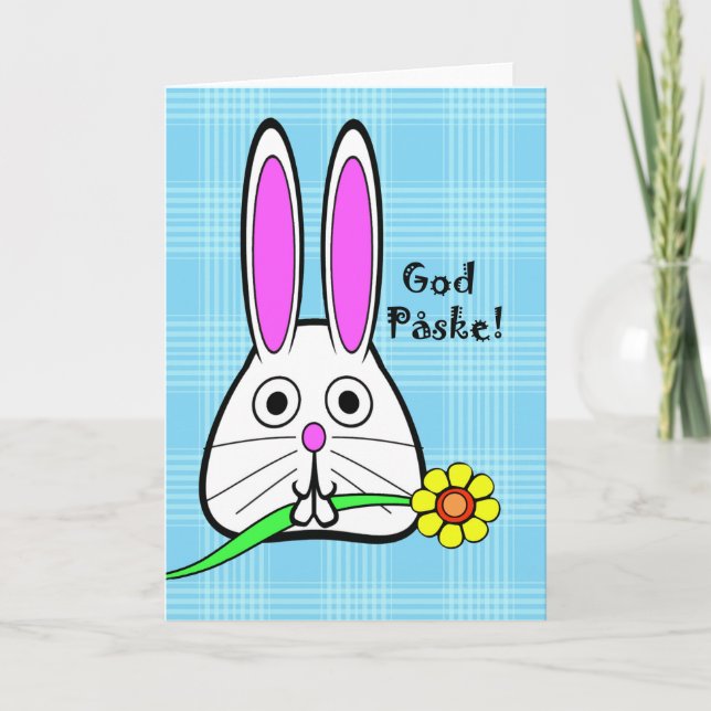 Easter in Danish, God Påske, Bunny and Flower Holiday Card (Front)