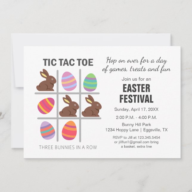 Easter Invitation - fun with games tic tac toe (Front)