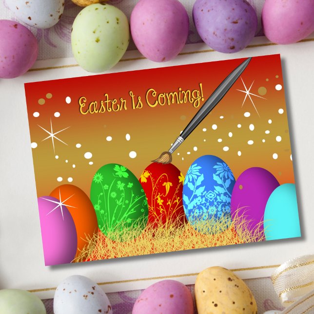 Easter Is Coming With Easter Eggs And Paint Brush Holiday Card (Creator Uploaded)