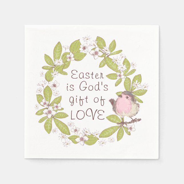 Easter is God's Gift of Love Floral Wreath Bird Napkin (Front)