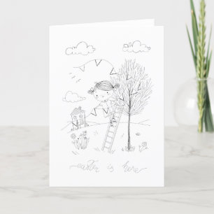 Easter Is Here Ink Drawing Holiday Card