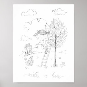 Easter Is Here Ink Drawing Poster