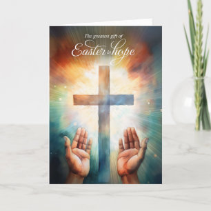 Easter is Hope Open Hands to God with Cross Holiday Card