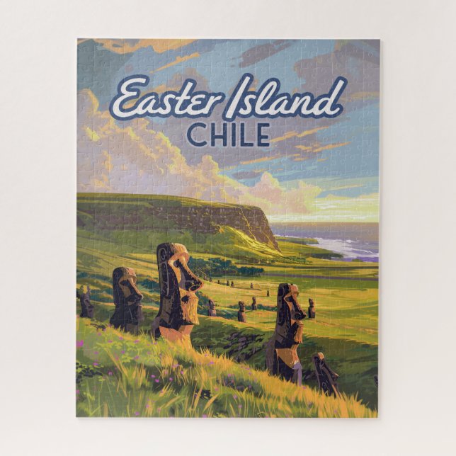 Easter Island Chile Moai Rapa Nui Polynesia Retro Jigsaw Puzzle (Vertical)
