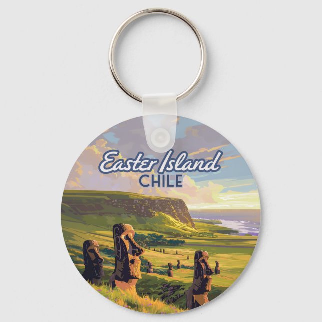 Easter Island Chile Moai Rapa Nui Polynesia Retro Key Ring (Front)