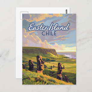 Easter Island Chile Moai Rapa Nui Polynesia Retro Postcard