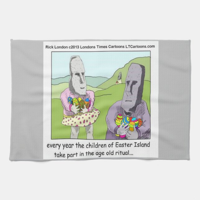 Easter Island Egg Hunt by Rick London Tea Towel (Horizontal)