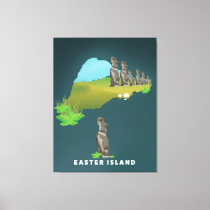 Easter island Illustrated Map travel poster print. Canvas Print