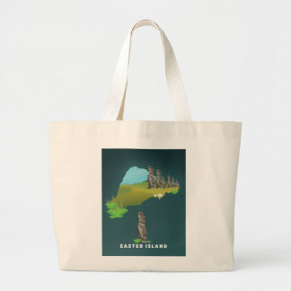Easter island Illustrated Map travel poster print. Large Tote Bag