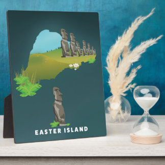Easter island Illustrated Map travel poster print. Plaque