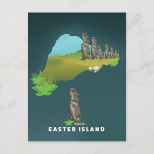 Easter island Illustrated Map travel poster print. Postcard