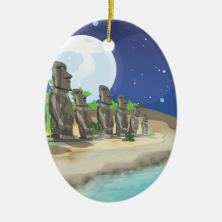 Easter Island Moai Ceramic Tree Decoration