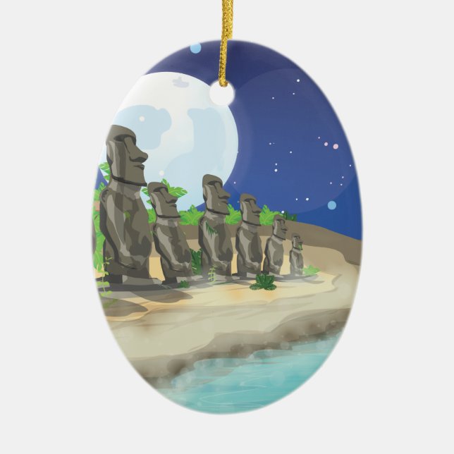 Easter Island Moai Ceramic Tree Decoration (Front)