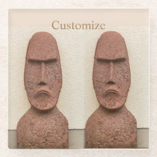 Easter Island Moai Head Thunder_Cove Glass Coaster