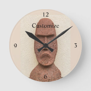 Easter Island Moai Head Thunder_Cove  Round Clock
