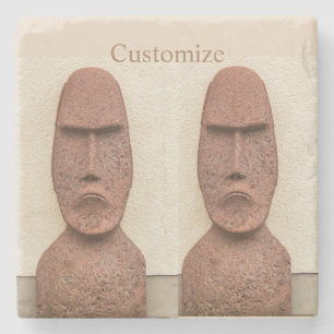 Easter Island Moai Head Thunder_Cove Stone Coaster
