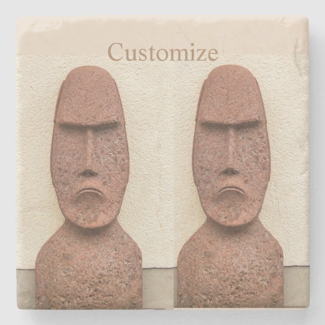 Easter Island Moai Head Thunder_Cove Stone Coaster (Front)