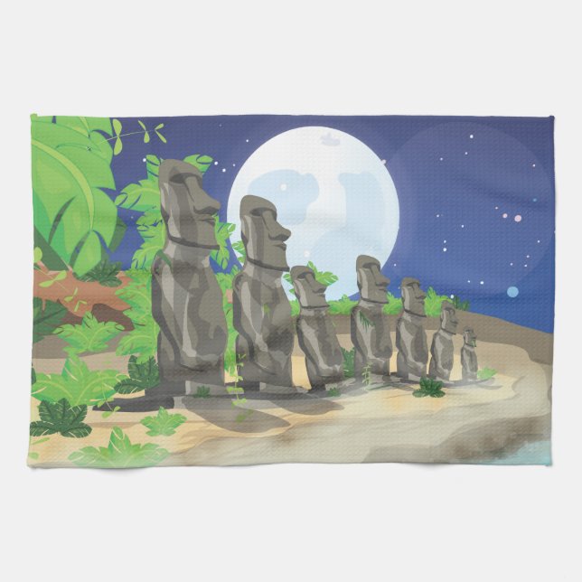 Easter Island Moai Tea Towel (Horizontal)