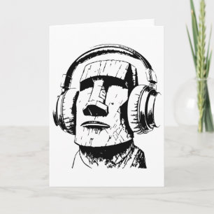 Easter Island Moai With Headphones, Isla De Pascua Card