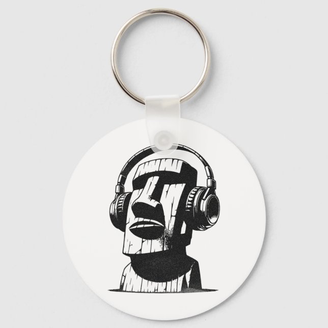 Easter Island Moai With Headphones  Key Ring (Front)