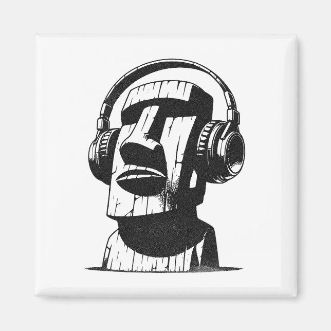 Easter Island Moai With Headphones  Magnet (Front)