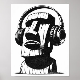 Easter Island Moai With Headphones Poster