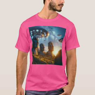 Easter Island Statues And Spaceships T-Shirt