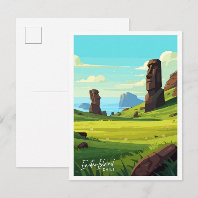 Easter Island Travel Vintage illustration Postcard (Front/Back)