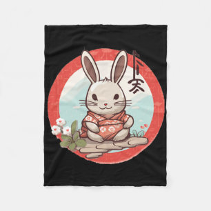 Easter Japan Rabbit Bunny In Japanese Kimono Suit  Fleece Blanket