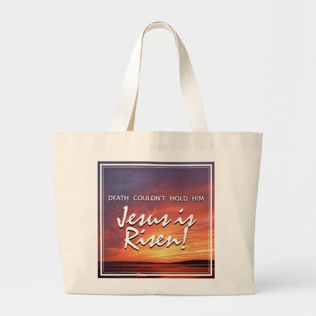Easter JESUS IS RISEN Landscape Christian Large Tote Bag (Front)
