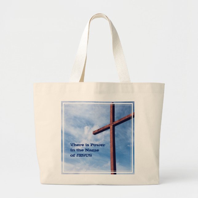 Easter JESUS Power Name Christian Cross Large Tote Bag (Front)