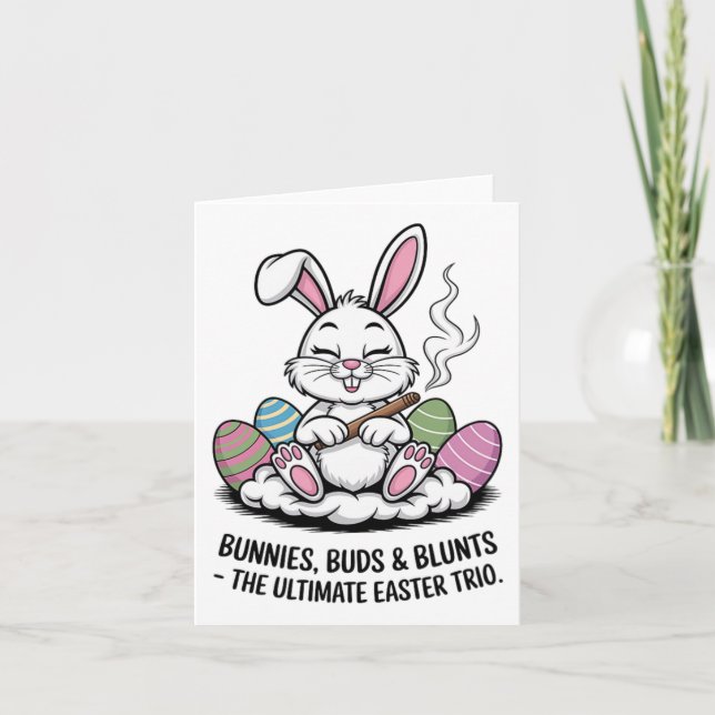 Easter Joke Humourous Bunnies Buds Blunts Trio  Card (Front)