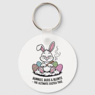 Easter Joke Humourous Bunnies Buds Blunts Trio Key Ring