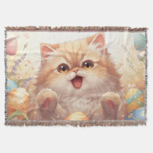 “Easter Joy Persian Kitty" Cute Persian Cat Throw Blanket
