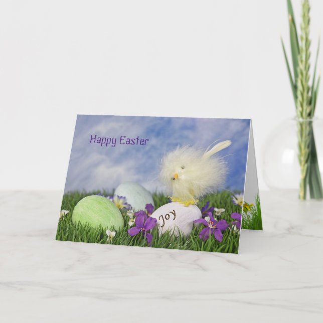 Easter Joy with eggs and chick Holiday Card (Front)