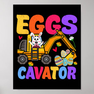Easter Kids Boys Funny Excavator Happy Easter Eggs Poster