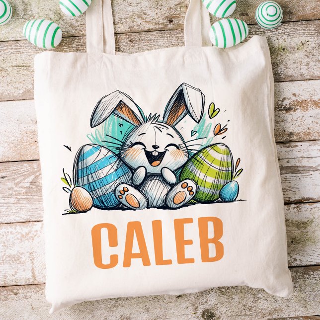 Easter Kids Name Boys Bunny Rabbit Tote Bag (Boys Easter Tote)