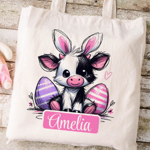 Easter Kids Name Girls Bunny Cow Tote Bag